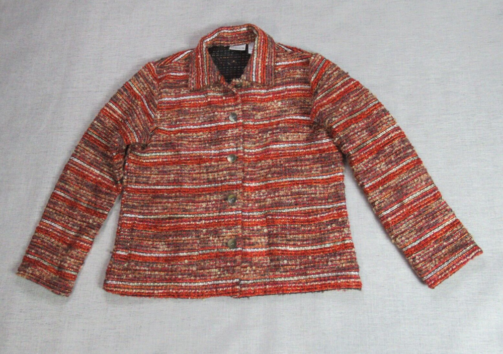 Chicos Blazer Jacket Womens Size 0 Multicolor Woven Button Up Work Retro Granny